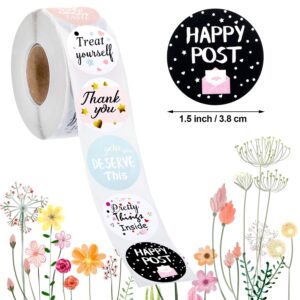 1000 Pieces Mail Stickers Thank You for Your Order Stickers Business Handmade Happy Post Package Labels Round Circle Label Stickers for Envelope Bag Seals Party Supplies