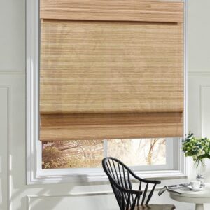 lantime wood window roman shades, bamboo light filtering roman shades blinds, easy installation for home and garden, pattern 6