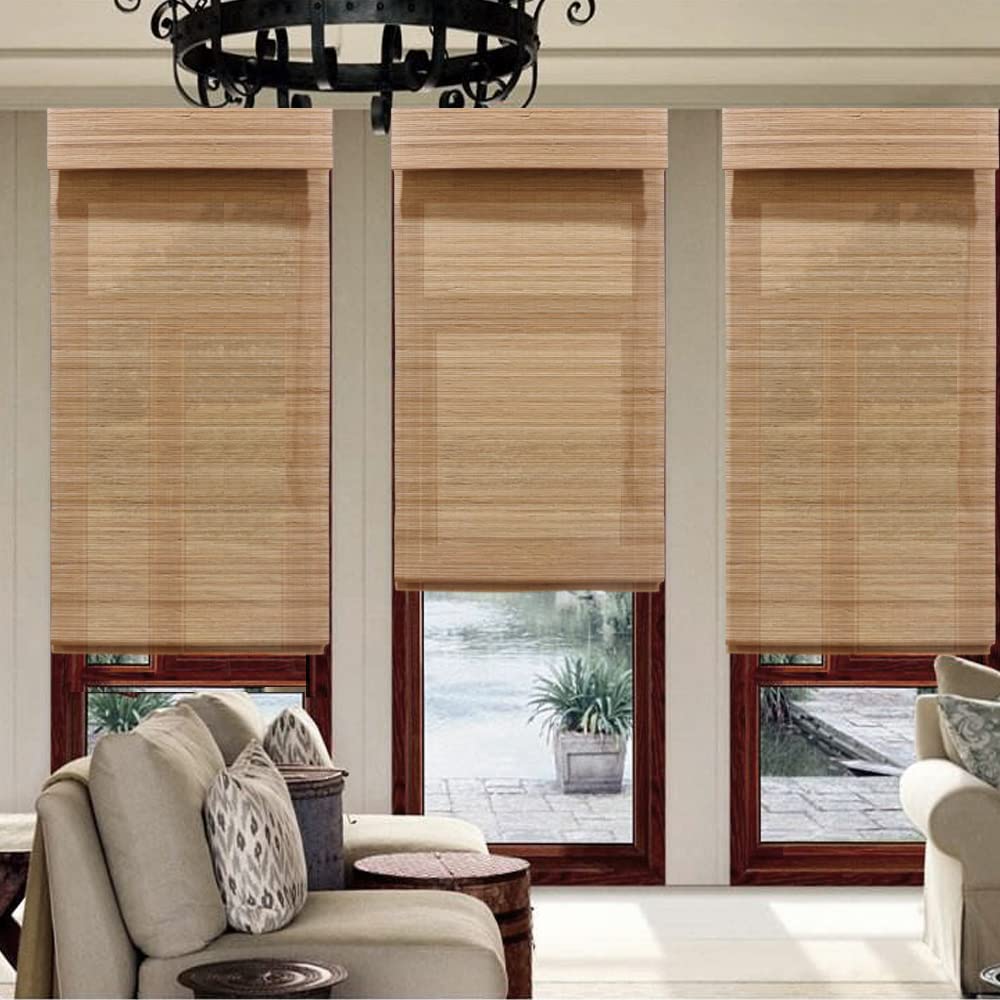 LANTIME Wood Window Roman Shades, Bamboo Light Filtering Roman Shades Blinds, Easy Installation for Home and Garden, Pattern 6