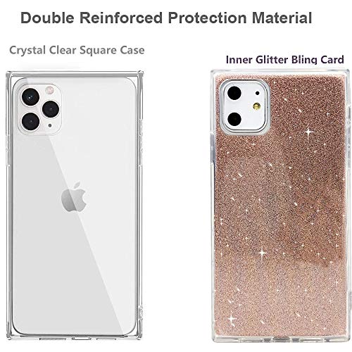 VUIIMEEK for iPhone 11 Case 6.1“ Square Clear Inner Glitter,Cute Crystal Sparkle Flexible Soft High Impact Shockproof with Design Protective Cover Case for iPhone 11, Bling Rose Gold