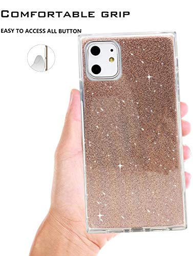 VUIIMEEK for iPhone 11 Case 6.1“ Square Clear Inner Glitter,Cute Crystal Sparkle Flexible Soft High Impact Shockproof with Design Protective Cover Case for iPhone 11, Bling Rose Gold