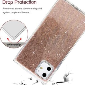 VUIIMEEK for iPhone 11 Case 6.1“ Square Clear Inner Glitter,Cute Crystal Sparkle Flexible Soft High Impact Shockproof with Design Protective Cover Case for iPhone 11, Bling Rose Gold