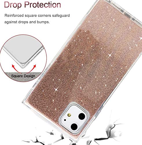 VUIIMEEK for iPhone 11 Case 6.1“ Square Clear Inner Glitter,Cute Crystal Sparkle Flexible Soft High Impact Shockproof with Design Protective Cover Case for iPhone 11, Bling Rose Gold