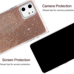 VUIIMEEK for iPhone 11 Case 6.1“ Square Clear Inner Glitter,Cute Crystal Sparkle Flexible Soft High Impact Shockproof with Design Protective Cover Case for iPhone 11, Bling Rose Gold