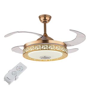 42 Inch Modern Golden Ceiling Fan with Light and Remote Control Bluetooth Music Playback Function 3 Colors 3 Speed Smart Ceiling Fan Light Kit LED Chandelier Ceiling Fan for Living Room Bedroom (Bird's Nest) (Gold) (Gold)