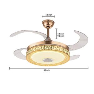 42 Inch Modern Golden Ceiling Fan with Light and Remote Control Bluetooth Music Playback Function 3 Colors 3 Speed Smart Ceiling Fan Light Kit LED Chandelier Ceiling Fan for Living Room Bedroom (Bird's Nest) (Gold) (Gold)