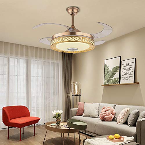 42 Inch Modern Golden Ceiling Fan with Light and Remote Control Bluetooth Music Playback Function 3 Colors 3 Speed Smart Ceiling Fan Light Kit LED Chandelier Ceiling Fan for Living Room Bedroom (Bird's Nest) (Gold) (Gold)