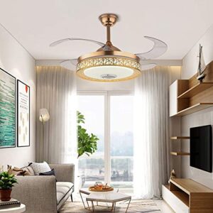 42 Inch Modern Golden Ceiling Fan with Light and Remote Control Bluetooth Music Playback Function 3 Colors 3 Speed Smart Ceiling Fan Light Kit LED Chandelier Ceiling Fan for Living Room Bedroom (Bird's Nest) (Gold) (Gold)