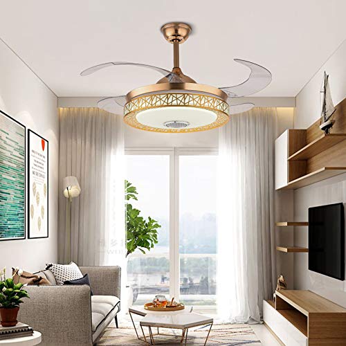 42 Inch Modern Golden Ceiling Fan with Light and Remote Control Bluetooth Music Playback Function 3 Colors 3 Speed Smart Ceiling Fan Light Kit LED Chandelier Ceiling Fan for Living Room Bedroom (Bird's Nest) (Gold) (Gold)