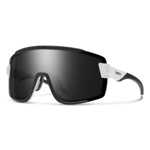 smith wildcat sunglasses with chromapop lens – shield lens performance sports sunglasses for biking, mtb & more – for men & women – matte white + black lens