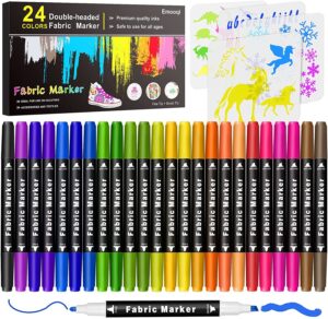 emooqi fabric markers pen, 24 colors fabric paint art marker set double-ended fabric markers with chisel point and fine point tips, child safe & non-toxic