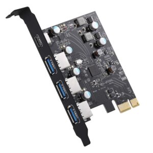 yeeliya pcie usb 3.0 card 5gbps super speed with type c (1)& type a(3) pci express x1 internal usb port cards for window 7/8/10 and mac os 10.8.2 above