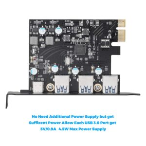 YEELIYA PCIe USB 3.0 Card 5Gbps Super Speed with Type C (1)& Type A(3) PCI Express x1 Internal USB Port Cards for Window 7/8/10 and MAC OS 10.8.2 Above