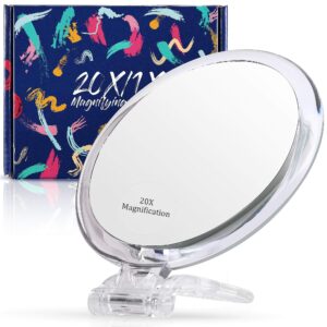 momokuba magnifying mirror 20x/1x,double sided magnifying mirror with stand,magnified hand mirror for makeup,blackhead/comedone removal (5inch,20x/1x,silver)