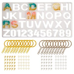hayayu silicone molds for resin, alphabet letter epoxy resin mold, backward keychain casting molds kit for jewellery pendants earrings house number making with key rings screw eye pins