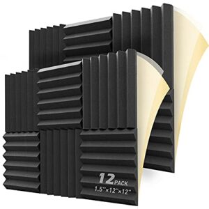 leiyer 12 pack self-adhesive sound proof foam panels, 1.5" x 12" x 12", acoustic foam panels with high density,soundproof foam panels for decreasing noise and echoes, studio foam for indoor (black)…