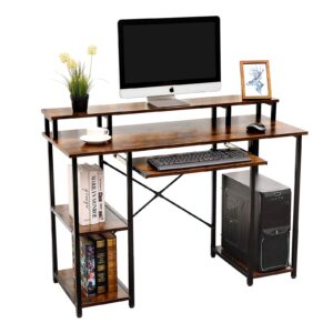 AIKA Computer Desk with Storage Shelves/Keyboard Tray/Monitor Stand Study Table for Home Office Reversible Desk (Industrial/Rustic Brown)