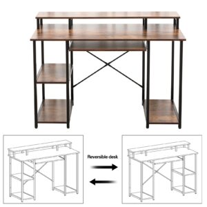 AIKA Computer Desk with Storage Shelves/Keyboard Tray/Monitor Stand Study Table for Home Office Reversible Desk (Industrial/Rustic Brown)