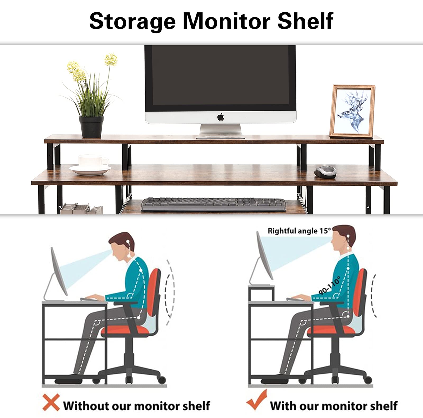 AIKA Computer Desk with Storage Shelves/Keyboard Tray/Monitor Stand Study Table for Home Office Reversible Desk (Industrial/Rustic Brown)