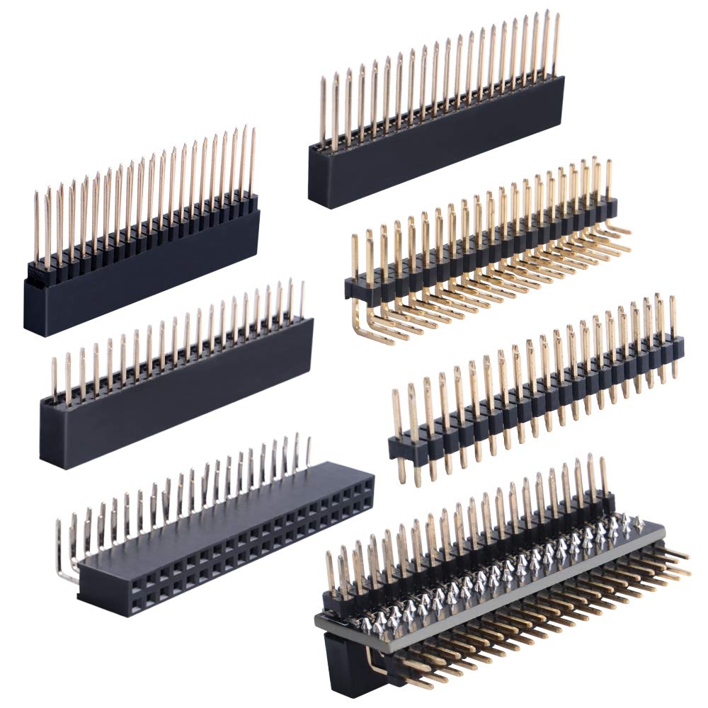 GeeekPi 2x20 40 Pin Stacking Female Header Kit for Raspberry Pi 4B/3B+/3B/2B/B+/A+/Zero/Zero W(2)/Jetson Nano/Tinker Board(7 Specifications)(13Pcs in Total)