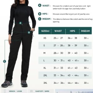 Cycorld Women's-Ski-Snow-Pants, Fleece Lined Water Resistant Windproof Pants Winter Hiking Softshell Pants for Women(Black,X-Large)