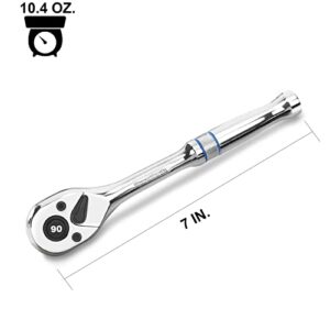 DURATECH 3/8-Inch Drive Ratchet, 90-Tooth Quick-release Ratchet Wrench, Reversible, Chrome Alloy Made, Full Polished, Gifts for Men Gifts for Women Gifts for Dad