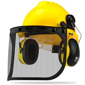 neiko 53880a forestry helmet for safety with shield and earmuffs, chainsaw helmet with face shield, hard hat safety gear equipment, protective face shield and mesh shield for face protection