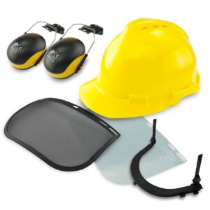 NEIKO 53880A Forestry Helmet for Safety with Shield and Earmuffs, Chainsaw Helmet with Face Shield, Hard Hat Safety Gear Equipment, Protective Face Shield and Mesh Shield for Face Protection