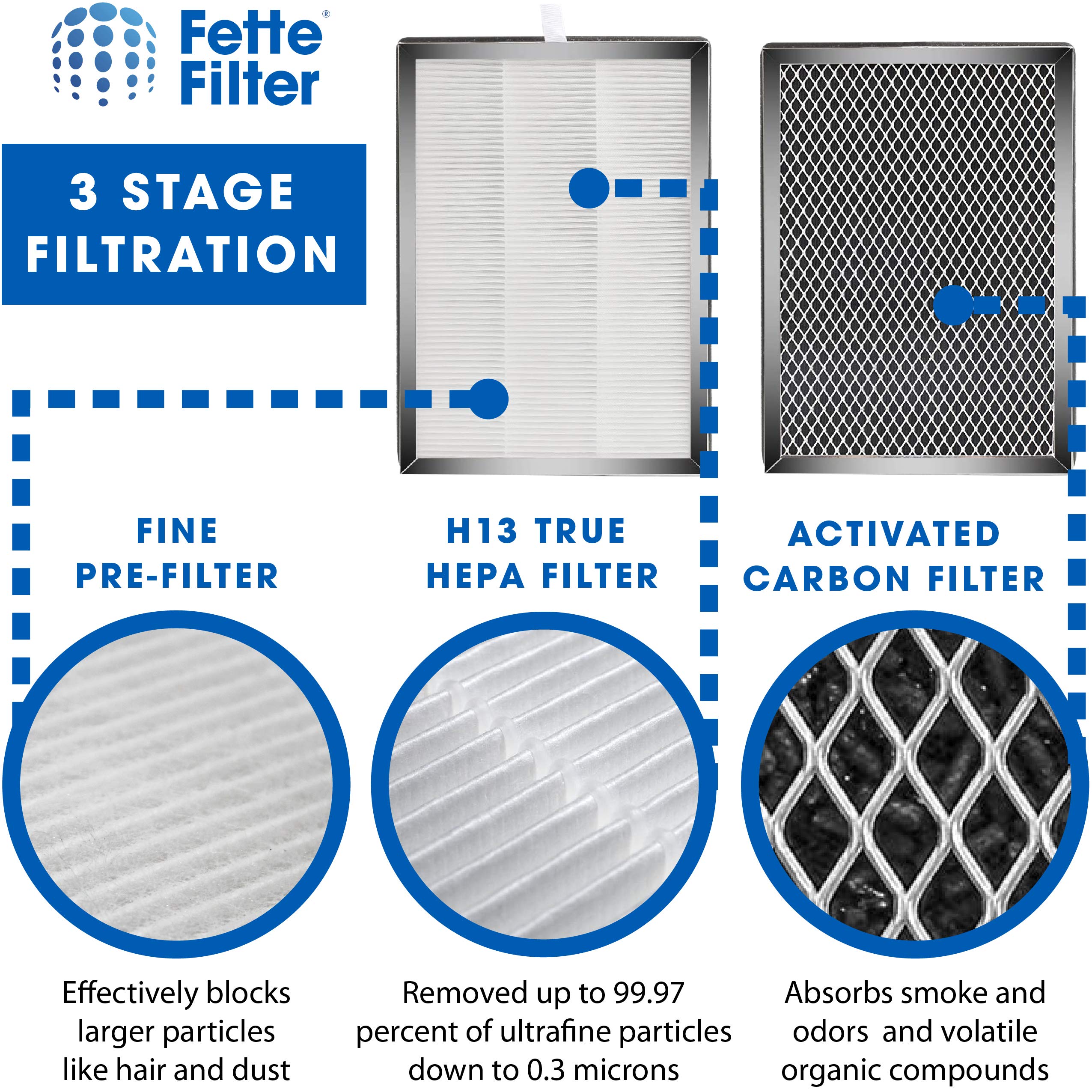 Fette Filter - Premium H13 True HEPA Replacement Filter Compatible with MA-25 Air Purifier with 3-in-1 filtration system. (Pack of 4)