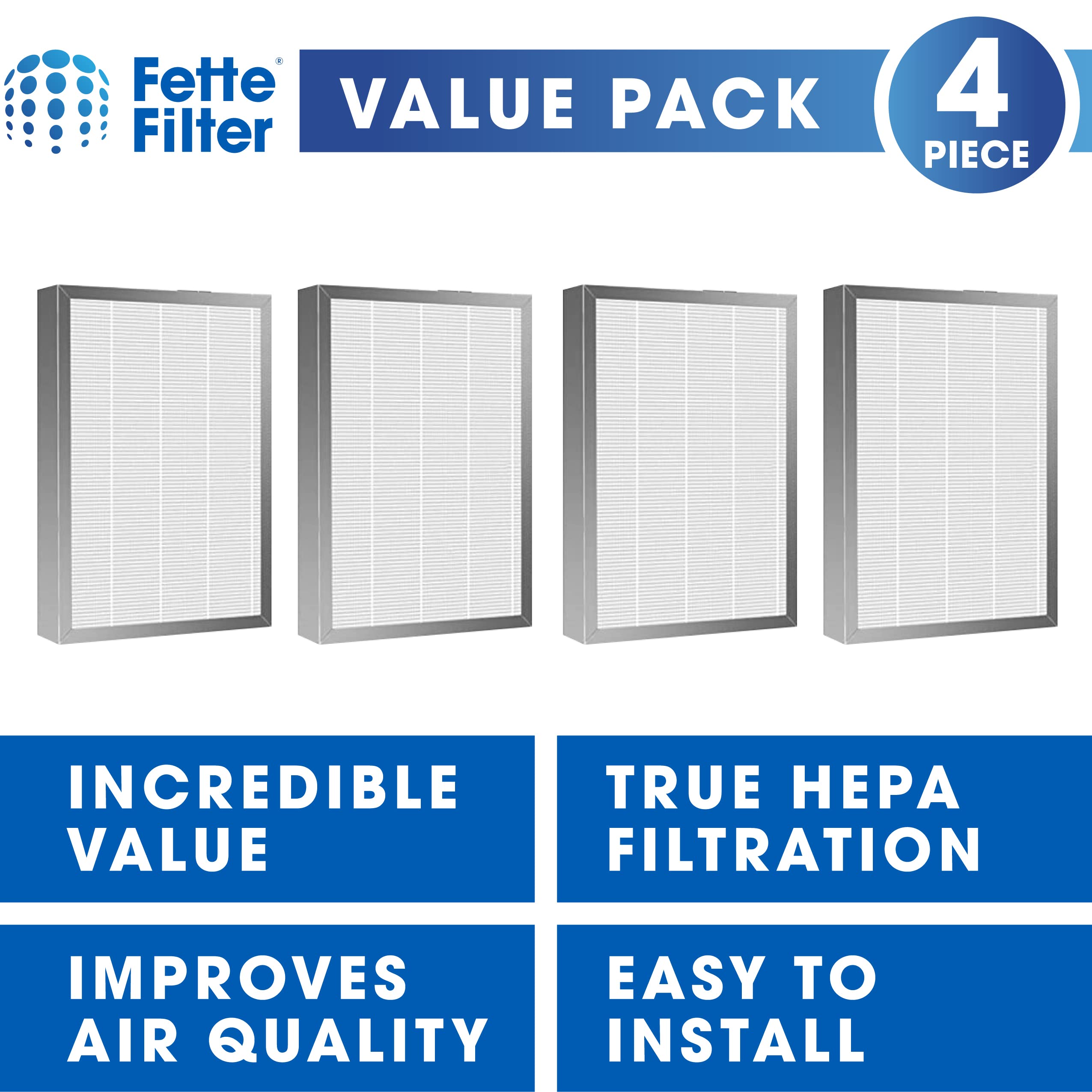 Fette Filter - Premium H13 True HEPA Replacement Filter Compatible with MA-25 Air Purifier with 3-in-1 filtration system. (Pack of 4)