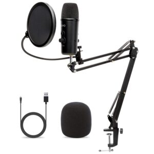 movo desktop usb microphone for computer with microphone boom arm, pop-filter, and 4 pickup patterns - adjustable mic boom arm - perfect for podcast microphone, streaming microphone, gaming microphone