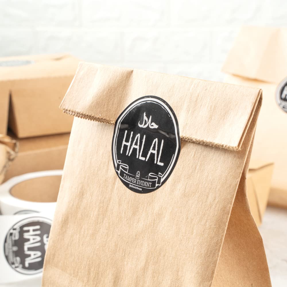 Restaurantware Label Tek 2 Inch Tamper-Evident Stickers For Halal 500 Rolled Tamper Seal Stickers - Chalkboard Design For Safe Food Delivery Black With White Font Plastic To Go Stickers