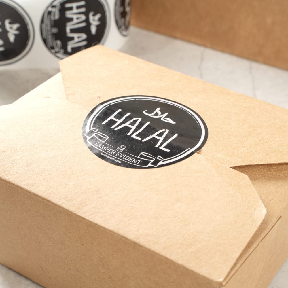 Restaurantware Label Tek 2 Inch Tamper-Evident Stickers For Halal 500 Rolled Tamper Seal Stickers - Chalkboard Design For Safe Food Delivery Black With White Font Plastic To Go Stickers