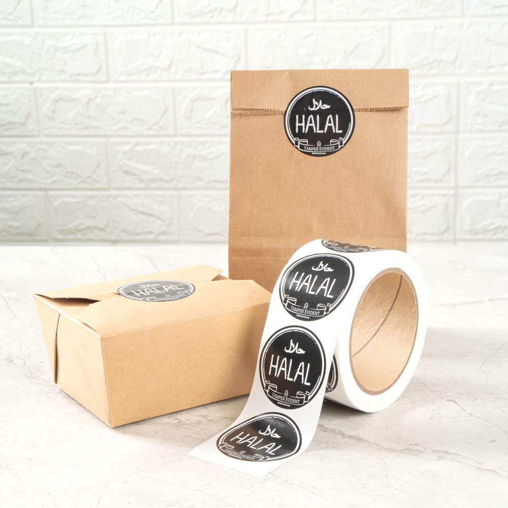 Restaurantware Label Tek 2 Inch Tamper-Evident Stickers For Halal 500 Rolled Tamper Seal Stickers - Chalkboard Design For Safe Food Delivery Black With White Font Plastic To Go Stickers