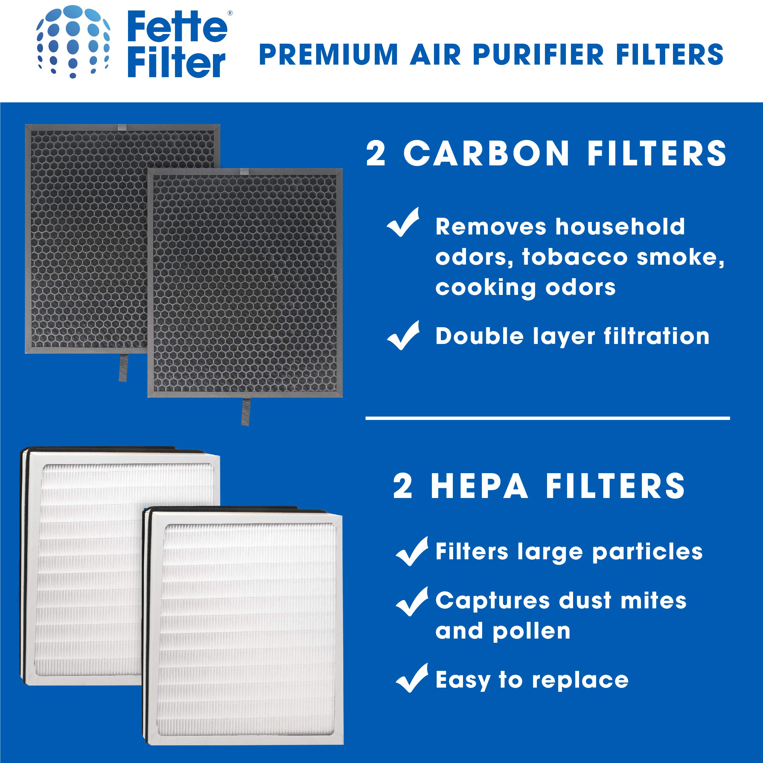 Fette Filter - FLT9200 True Hepa H13 Air Purifier Filter H and Carbon Combo Pack Compatible with FLT9200 for AC9200 AC9200WCA Air Purifier 2 True HEPA & 2 Carbon Filter Included.