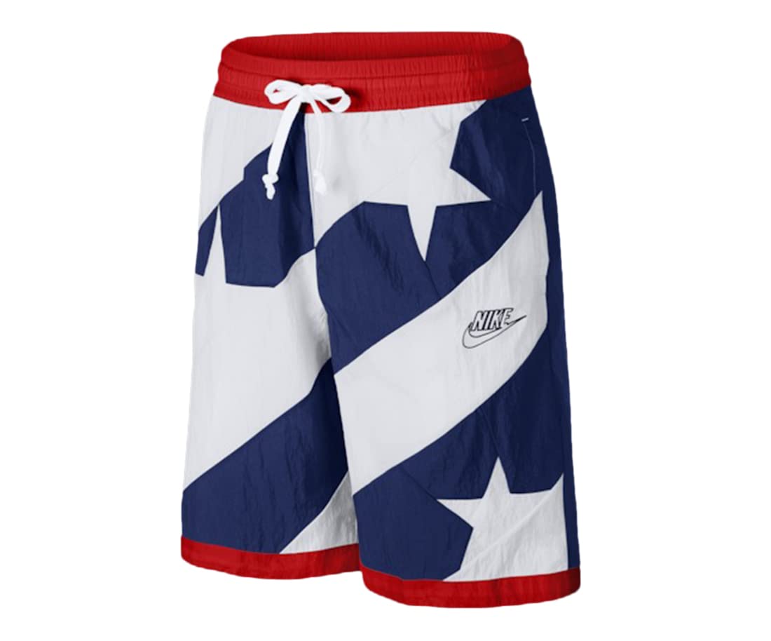 Nike Dri-Fit Throwback Men's Basketball Athletic Shorts American Flag, Blue Void/White/University Red/Blue Void, Large