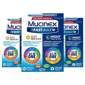 mucinex fast-max max strength, day cold & flu & night cold & flu liquid gels (pack of 3), 72 count (packaging may vary)