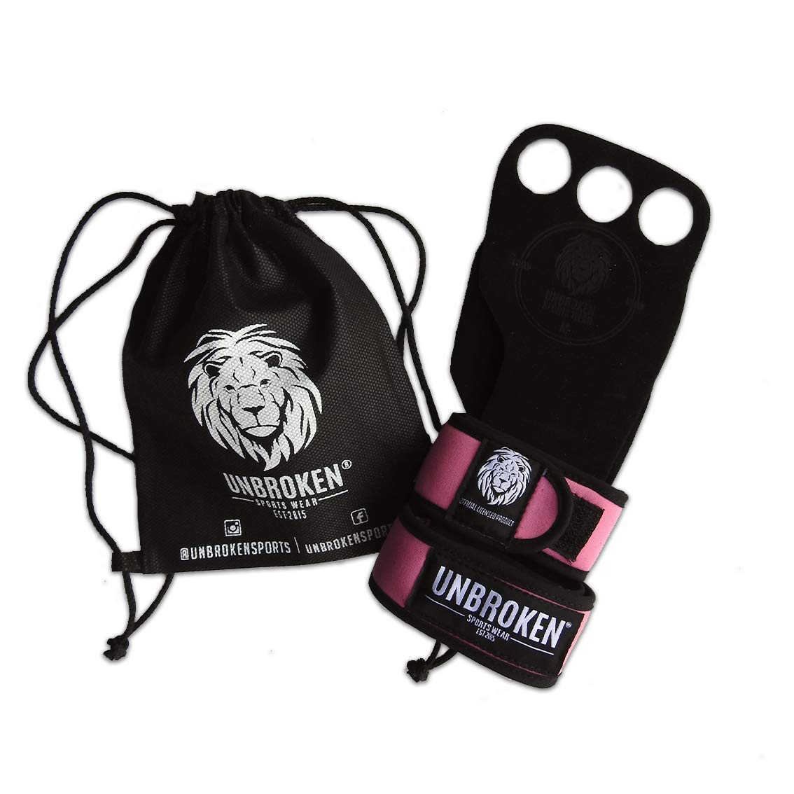 Gymnastics Grips - Hand Wrist Lift Gloves perfect for WOD, pullups, Weight Lifting, Chin ups, Training, Exercise. Protects Palms! Black Suede Leather + Neoprene Wrist support (Pink, Small)