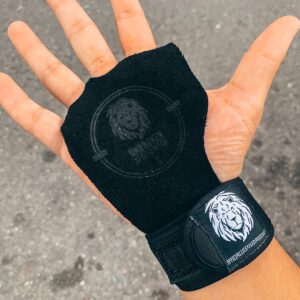 Gymnastics Grips - Hand Wrist Lift Gloves perfect for WOD, pullups, Weight Lifting, Chin ups, Training, Exercise. Protects Palms! Black Suede Leather + Neoprene Wrist support (Pink, Small)