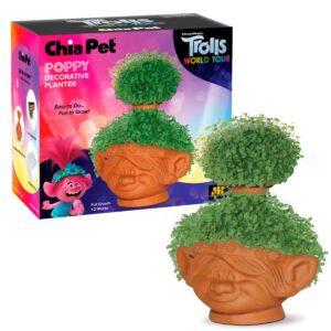 chia pet trolls, poppy world tour with seed pack, decorative pottery planter, easy to do and fun to grow, novelty gift, perfect for any occasion, terra cotta