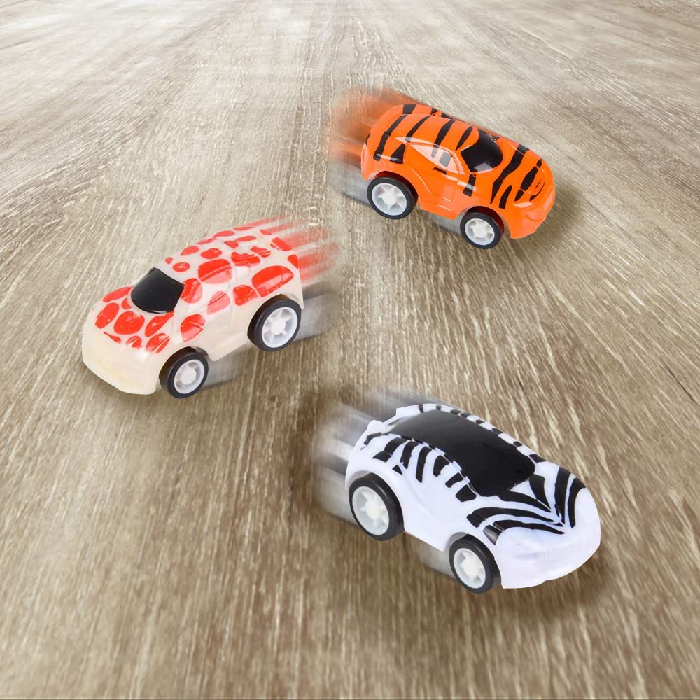 ArtCreativity 2 Inch Safari Pullback Mini Toy Cars, Set of 12, Pullback Racers with Fun Animal Patterns, Birthday Party Favors for Kids, Goodie Bag Fillers, Small Carnival & Contest Prize