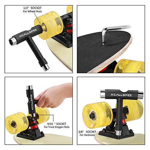 KCALLSPEE Skateboard Tool, All-in-One T Tool for Skating and Allen Key with Cross Screwdriver Head, Multi-Function Portable Skate Tools, Universal for Longboard Skateboard and More