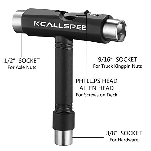 KCALLSPEE Skateboard Tool, All-in-One T Tool for Skating and Allen Key with Cross Screwdriver Head, Multi-Function Portable Skate Tools, Universal for Longboard Skateboard and More