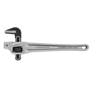 duratech 14-inch heavy duty aluminum offset pipe wrench, 2" jaw capacity, adjustable plumbing wrench, drop forged, exceed ggg standard