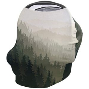 car seat canopy nursy cover forest, multi use breastfeeding scarf for infant carseat canopy stroller shopping cart highchair northern world with coniferous trees scandinavian woodland