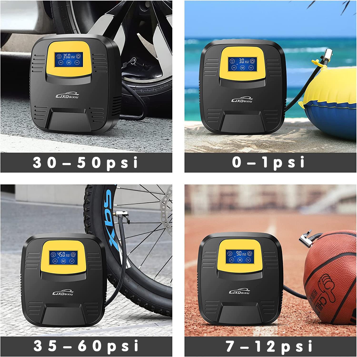 LJXDQIXIU Air Compressor Tire Inflator - Portable DC 12V 120PSI Auto Air Pump - Digital Pressure Gauge, Touchscreen and Emergency LED Light - Car Tire, Bicycle, Basketball and Other Inflatables