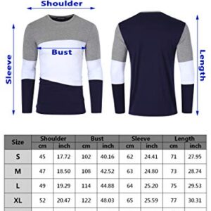 Yong Horse Men's Casual T-Shirt Athletic Long Sleeve - Crewneck Cotton Tee Shirt Teen Boys Graphic T Shirts Sun Protection UPF 50+ UV for Outdoor Sporting Running Gym Slim Fit Navy and White XL