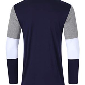 Yong Horse Men's Casual T-Shirt Athletic Long Sleeve - Crewneck Cotton Tee Shirt Teen Boys Graphic T Shirts Sun Protection UPF 50+ UV for Outdoor Sporting Running Gym Slim Fit Navy and White XL