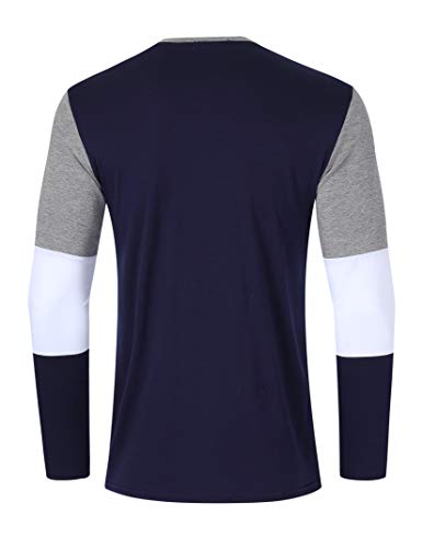 Yong Horse Men's Casual T-Shirt Athletic Long Sleeve - Crewneck Cotton Tee Shirt Teen Boys Graphic T Shirts Sun Protection UPF 50+ UV for Outdoor Sporting Running Gym Slim Fit Navy and White XL