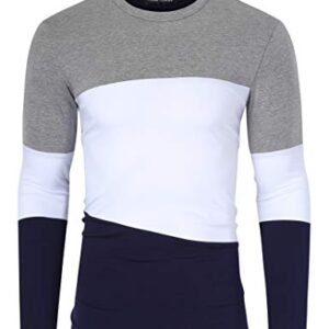Yong Horse Men's Casual T-Shirt Athletic Long Sleeve - Crewneck Cotton Tee Shirt Teen Boys Graphic T Shirts Sun Protection UPF 50+ UV for Outdoor Sporting Running Gym Slim Fit Navy and White XL